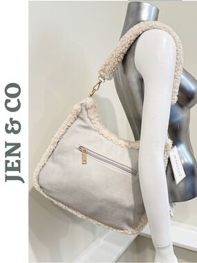 Jen & Co Sherpa Trim Shoulder Bag Vegan Leather NWT